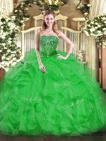 Comfortable Sleeveless Organza Floor Length Lace Up 15 Quinceanera Dress in Green with Beading and Ruffles(SKU SJQDDT1477002-1BIZ)