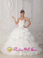 Montgomery Powys White and Beautiful sweetheart Quinceanera Dress With Lace-up Pick-ups and Beading Ball Gown