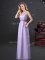 Hot Selling See Through Lavender Chiffon Lace Up Scoop Sleeveless Floor Length Damas Dress Lace and Appliques and Belt