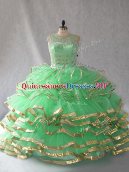 Green Sleeveless Organza Lace Up Vestidos de Quinceanera for Sweet 16 and Quinceanera - Click Image to Close
