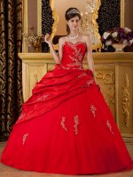 Pocatello Idaho/ID Discount Wine Red Sweet 16 Dress With Appliques Sweetheart With Taffeta For Quinceanera(SKU QDZY228-BBIZ)
