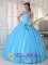 Beading and Bowknot Decorate Bodice Informal Aqua Blue Quinceanera Dress Sweetheart Tulle Ball Gown