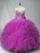 Unique Fuchsia Tulle Lace Up Scoop Sleeveless Floor Length Quinceanera Dresses Beading and Ruffles