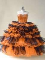 Delicate Floor Length Orange Quinceanera Gown Sweetheart Sleeveless Lace Up