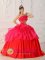 Beautiful Red Strapless Appliques Decorate Waist For Carefree AZ Quinceanera Dress