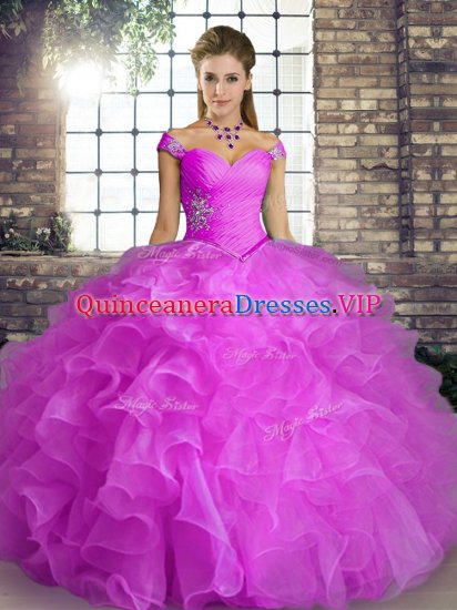 Romantic Lilac Organza Lace Up Off The Shoulder Sleeveless Floor Length Quinceanera Dresses Beading and Ruffles - Click Image to Close