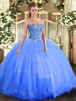 Sweetheart Sleeveless Lace Up 15 Quinceanera Dress Blue Organza and Tulle(SKU SJQDDT1126002-2BIZ)