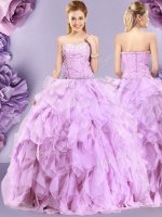Tulle Sweetheart Sleeveless Zipper Beading and Ruffles Quinceanera Dress in Lilac