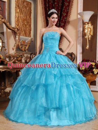 Impression Beaded Embellishments With Aqua Blue Layered Elegant Quinceanera Dress In Johnston Iowa/IA