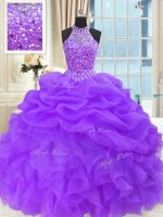 Purple Sleeveless Beading and Pick Ups Floor Length Quinceanera Dresses