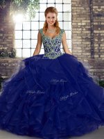 Inexpensive Sleeveless Beading and Ruffles Lace Up Quinceanera Dress
