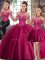 Fuchsia Three Pieces Halter Top Sleeveless Tulle Brush Train Lace Up Beading Quinceanera Dress