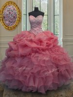 Glittering Pick Ups Sweetheart Sleeveless Lace Up Sweet 16 Dress Pink Organza(SKU PSSW0142-6BIZ)