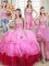 Lovely Four Piece Multi-color Ball Gowns Organza Sweetheart Sleeveless Ruffles and Sequins Floor Length Lace Up Quinceanera Gowns