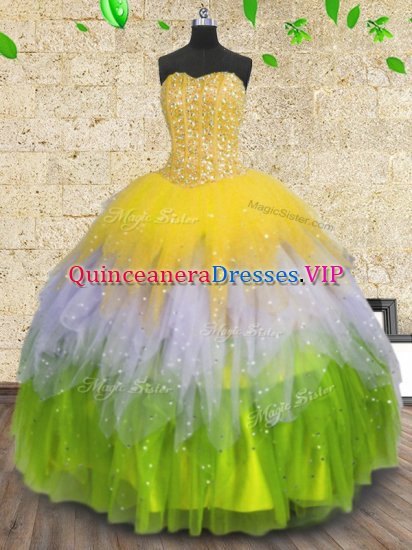 Smart Sleeveless Lace Up Floor Length Beading and Ruffles and Sequins Quinceanera Dress - Click Image to Close
