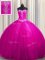 Fuchsia Sleeveless Tulle and Sequined Court Train Lace Up Sweet 16 Dress for Military Ball and Sweet 16 and Quinceanera