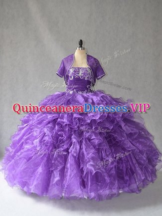 Affordable Purple Lace Up Strapless Beading and Ruffles Sweet 16 Quinceanera Dress Taffeta Sleeveless
