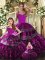Floor Length Lace Up 15th Birthday Dress Fuchsia for Military Ball and Sweet 16 and Quinceanera with Embroidery and Ruffles