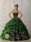 Nunthorpe Cleveland Opulence Green and Black Beaded Decorate Bust Ruffles Layered For Sweetheart Quinceanera Dress
