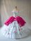 Dazzling Pink And White Ball Gowns Organza Off The Shoulder Sleeveless Embroidery and Ruffles Floor Length Lace Up Sweet 16 Dress