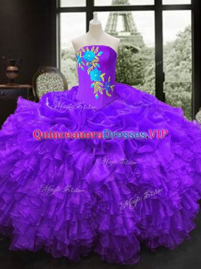 Pretty Strapless Sleeveless Lace Up Sweet 16 Quinceanera Dress Purple Organza - Click Image to Close