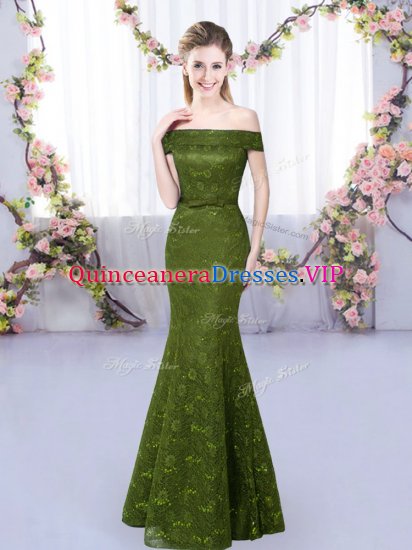 Sweet Olive Green Vestidos de Damas Prom and Party with Lace Off The Shoulder Sleeveless Lace Up - Click Image to Close