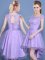 Scoop Lavender Lace Up Quinceanera Court of Honor Dress Lace Cap Sleeves High Low