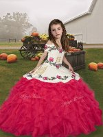 Floor Length Coral Red Girls Pageant Dresses Straps Sleeveless Lace Up(SKU PAG1261-11BIZ)