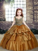 Classical Brown Straps Lace Up Beading Girls Pageant Dresses Sleeveless