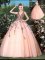 High Quality Peach Quinceanera Dress Military Ball and Sweet 16 and Quinceanera with Appliques V-neck Sleeveless Brush Train Lace Up