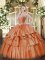 Great Sleeveless Floor Length Beading and Ruffled Layers Lace Up 15th Birthday Dress with Rust Red