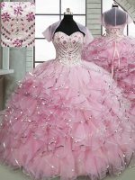 Great Sweetheart Sleeveless Brush Train Lace Up Ball Gown Prom Dress Baby Pink Organza(SKU PSSW0702BIZ)