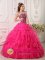 Gorgeous Ruffled Hot Pink Quinceanera Dress For Denville New Jersey/ NJ Sweetheart Organza With Beading Ball Gown