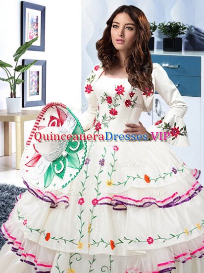 Ruffled White Sleeveless Organza and Taffeta Lace Up Quinceanera Gown for Military Ball and Sweet 16 and Quinceanera - Click Image to Close