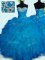Customized Blue Sleeveless Beading and Ruffles Floor Length Quinceanera Gown