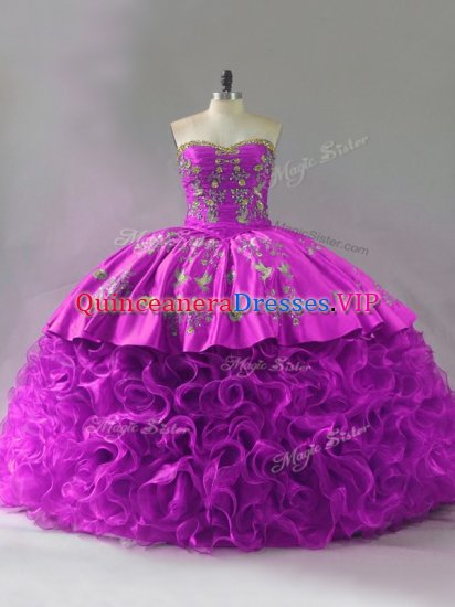 Beauteous Sleeveless Beading and Embroidery and Ruffles Lace Up 15 Quinceanera Dress with Fuchsia Brush Train - Click Image to Close