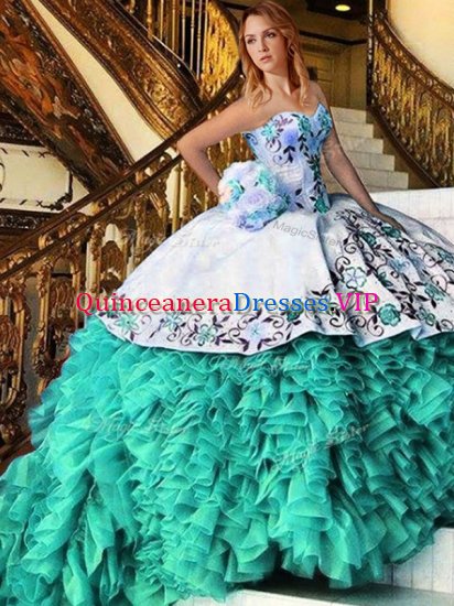 Noble Organza Sweetheart Sleeveless Lace Up Appliques and Embroidery Quinceanera Gown in Multi-color - Click Image to Close
