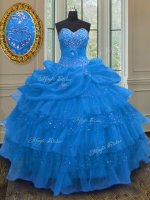 Amazing Pick Ups Ruffled Floor Length Blue Vestidos de Quinceanera Sweetheart Sleeveless Lace Up