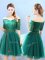 Ideal Knee Length Lace Up Quinceanera Dama Dress Green for Prom and Party with Lace