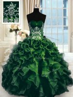 Multi-color Organza Lace Up Sweetheart Sleeveless Floor Length Quinceanera Gowns Beading and Ruffles