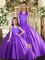 Purple Ball Gowns Halter Top Sleeveless Tulle Floor Length Lace Up Beading Quinceanera Gowns