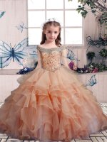 Beauteous Organza Scoop Sleeveless Lace Up Beading and Ruffles Pageant Dress for Girls in Peach(SKU PAG1209-6BIZ)