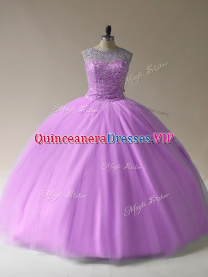 Scoop Sleeveless Organza Vestidos de Quinceanera Beading Lace Up - Click Image to Close