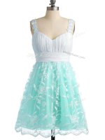 Smart Lace Quinceanera Court of Honor Dress Apple Green Lace Up Sleeveless Knee Length
