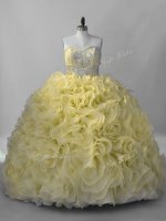 Fabric With Rolling Flowers Sleeveless Quinceanera Dresses and Beading