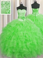 Handcrafted Flower Sleeveless Beading and Ruffles and Hand Made Flower Lace Up Sweet 16 Quinceanera Dress(SKU PSSW0438-13BIZ)