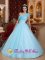 Mao Dominican Republic Stylish Light Blue Princess Quinceanera Dress For Sweet 16 With One Shoulder Neckline