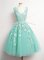 V-neck Sleeveless Dama Dress Knee Length Appliques Aqua Blue Tulle