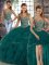 Peacock Green Organza Lace Up Straps Sleeveless Floor Length Quinceanera Gown Beading and Ruffles