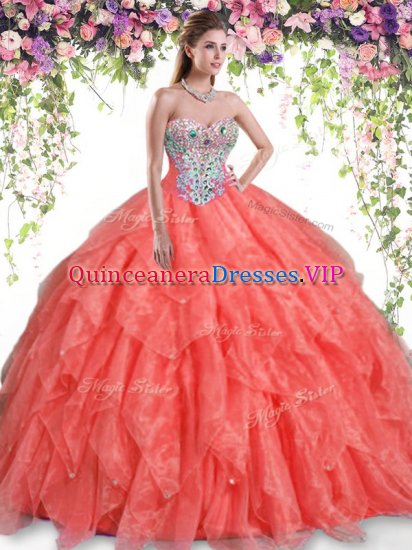 Charming Sleeveless Lace Up Floor Length Beading and Ruffles 15th Birthday Dress - Click Image to Close